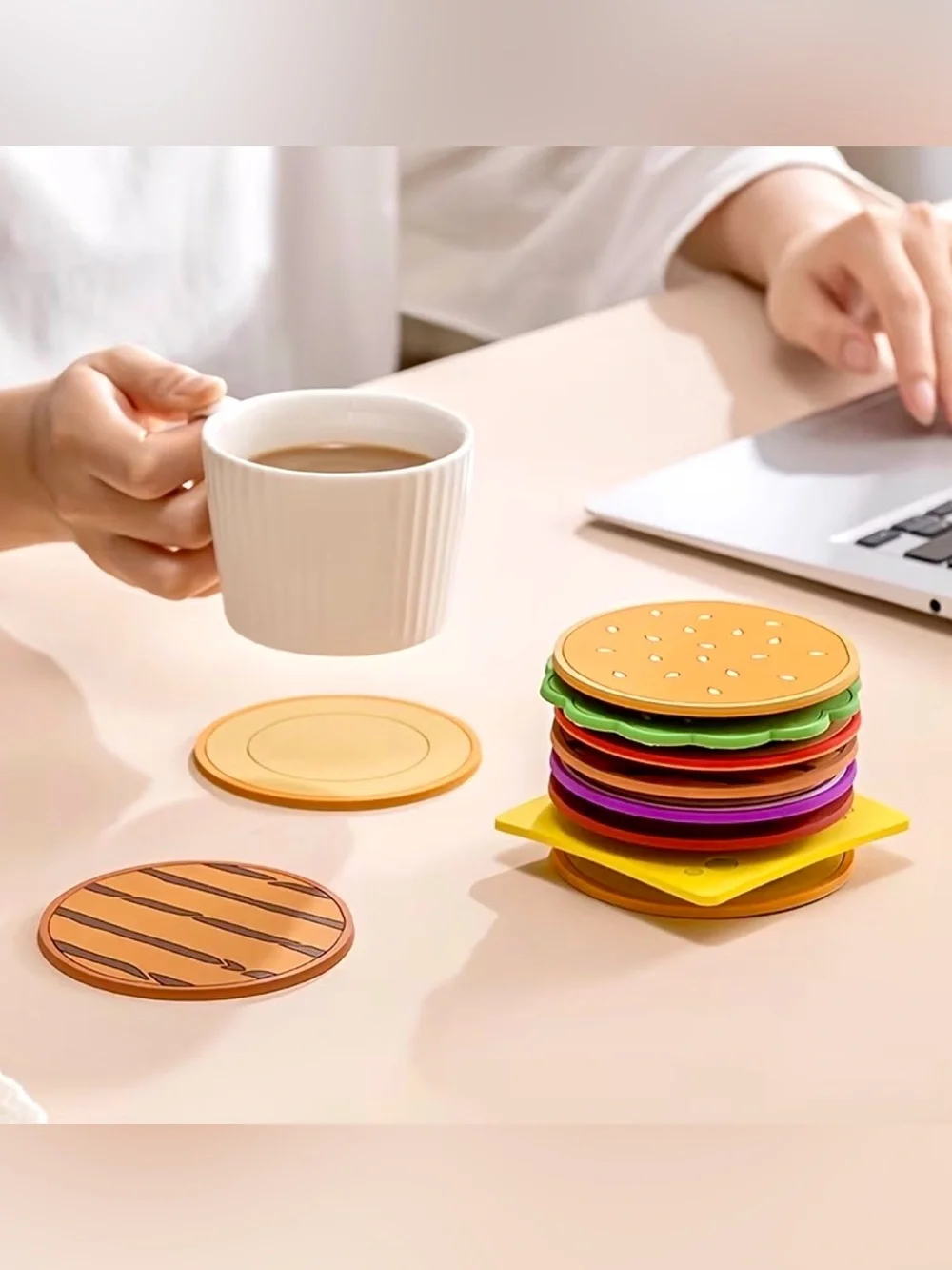 Silicone Burger Stack Drink Coasters - Set